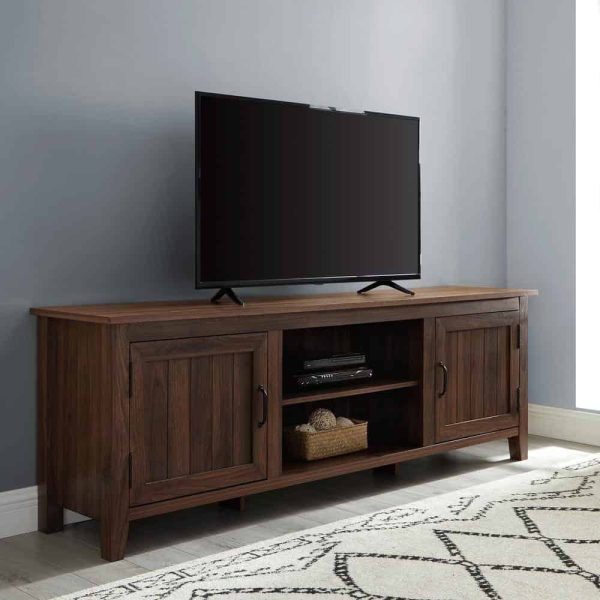 Furniture Company  70 in. Dark Walnut Composite TV Stand Fits TVs Up to 78 in. with Storage Doors - Image 9