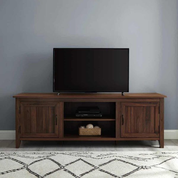 Furniture Company  70 in. Dark Walnut Composite TV Stand Fits TVs Up to 78 in. with Storage Doors - Image 2