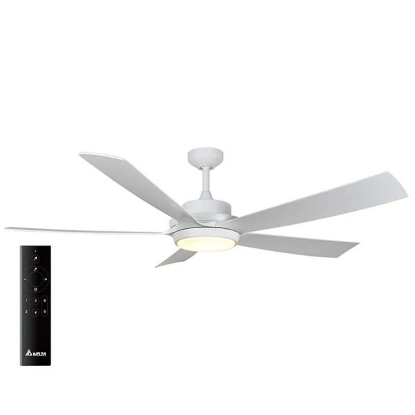 Breez Pleasanton 60 in. Dimmable LED Indoor/Outdoor Matte White Ceiling Fan with Remote, 6 Speeds, 5 Blades, Reversible Motor