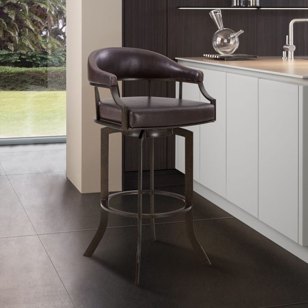 Edy 30  Brown Faux Leather Swivel Barstool