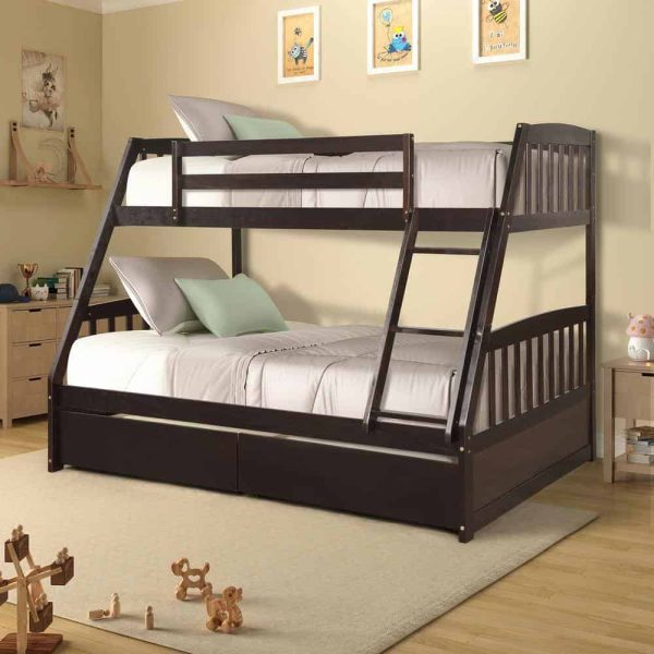 Bright Designs  Espresso Solid Wood Twin Over Full Bunk Bed with 2-Storage Drawers