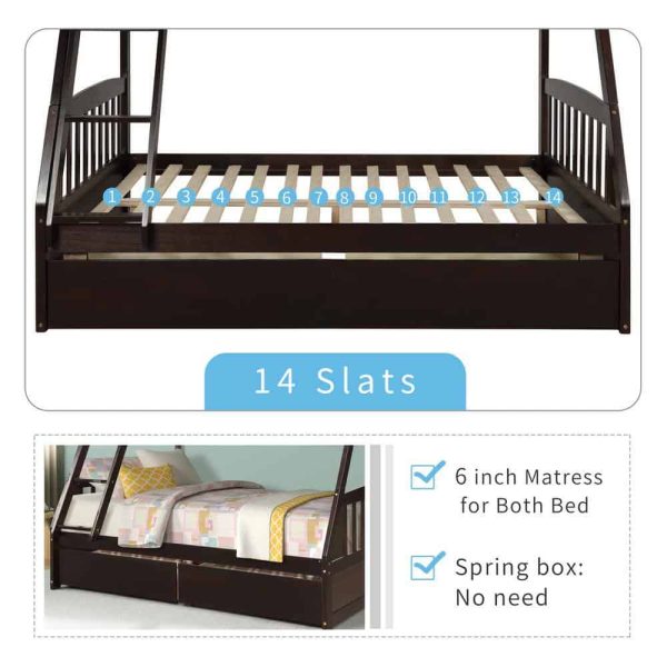 Bright Designs  Espresso Solid Wood Twin Over Full Bunk Bed with 2-Storage Drawers - Image 4