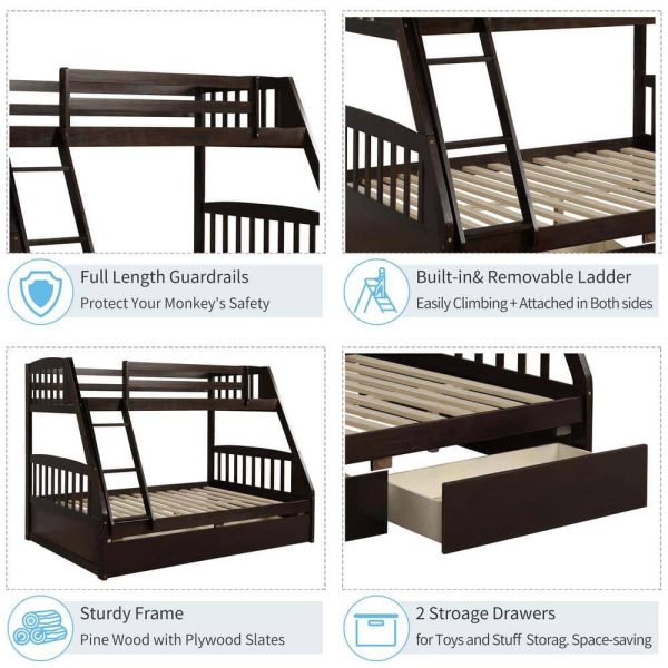 Bright Designs  Espresso Solid Wood Twin Over Full Bunk Bed with 2-Storage Drawers - Image 10