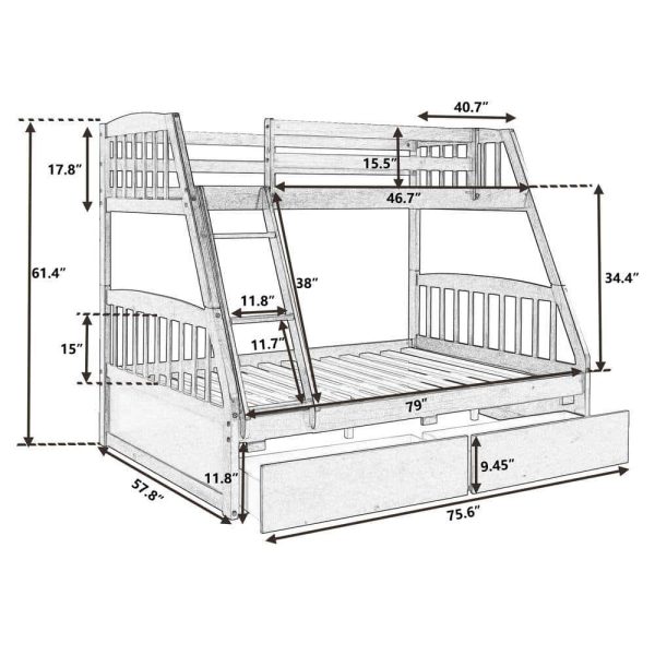 Bright Designs  Espresso Solid Wood Twin Over Full Bunk Bed with 2-Storage Drawers - Image 2