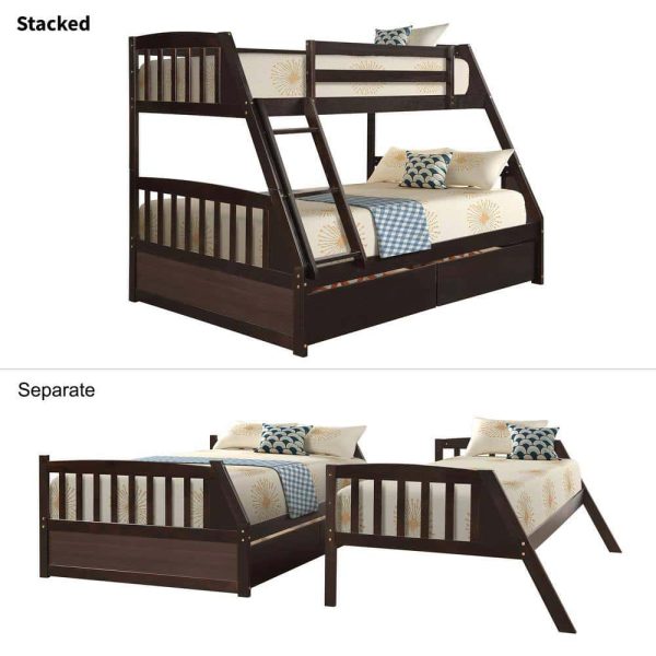 Bright Designs  Espresso Solid Wood Twin Over Full Bunk Bed with 2-Storage Drawers - Image 9