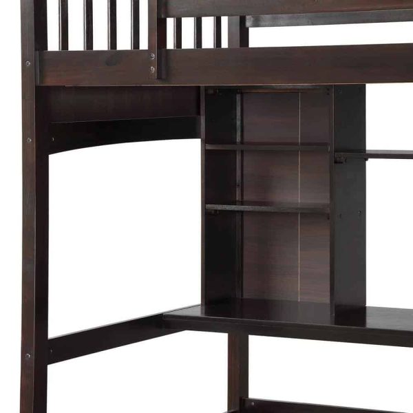 Bright Designs  Espresso Wood Twin Size Loft Bed with Storage Shelves and Desk - Image 5