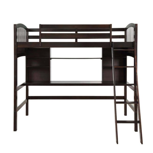 Bright Designs  Espresso Wood Twin Size Loft Bed with Storage Shelves and Desk - Image 3