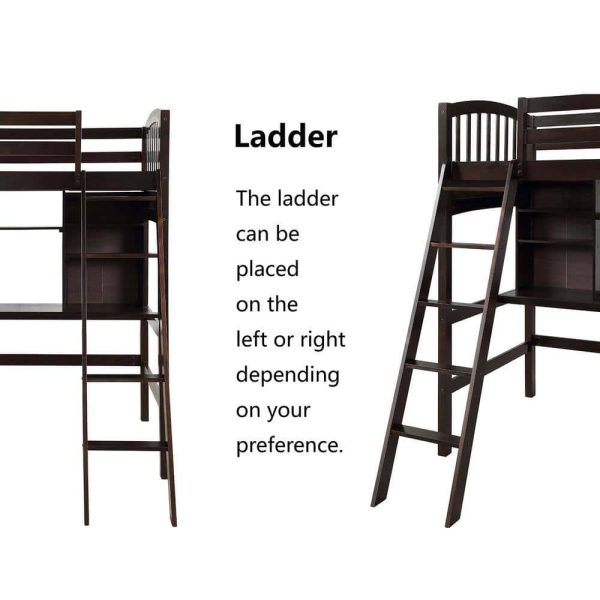 Bright Designs  Espresso Wood Twin Size Loft Bed with Storage Shelves and Desk - Image 6