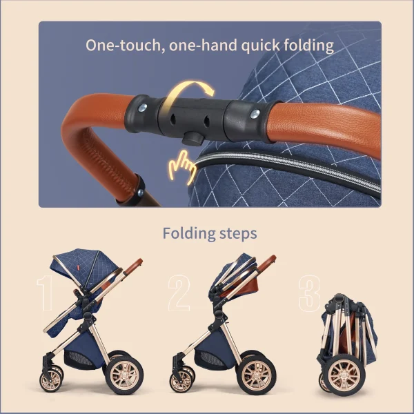 B.Childhood High Landscape Baby Stroller Folding Reversible Seat,Unisex,Blue - Image 8