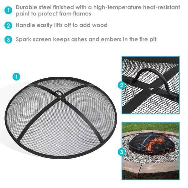 Outdoor Heavy-Duty Steel Mesh Round Camp Fire Pit Spark Screen Lid with Handle   36    Black - Image 4