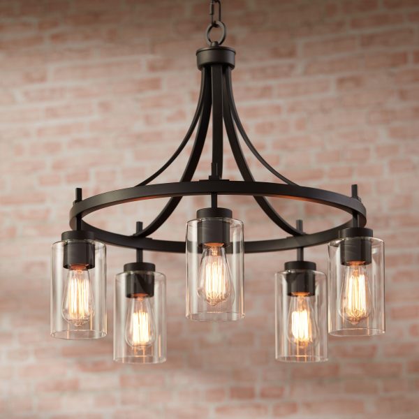 Caleb 23 3/4  Wide Bronze and Glass 5-Light Chandelier - Image 2