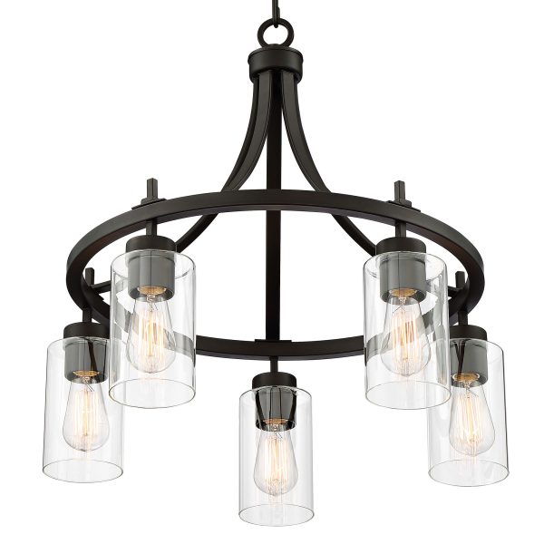 Caleb 23 3/4  Wide Bronze and Glass 5-Light Chandelier - Image 6