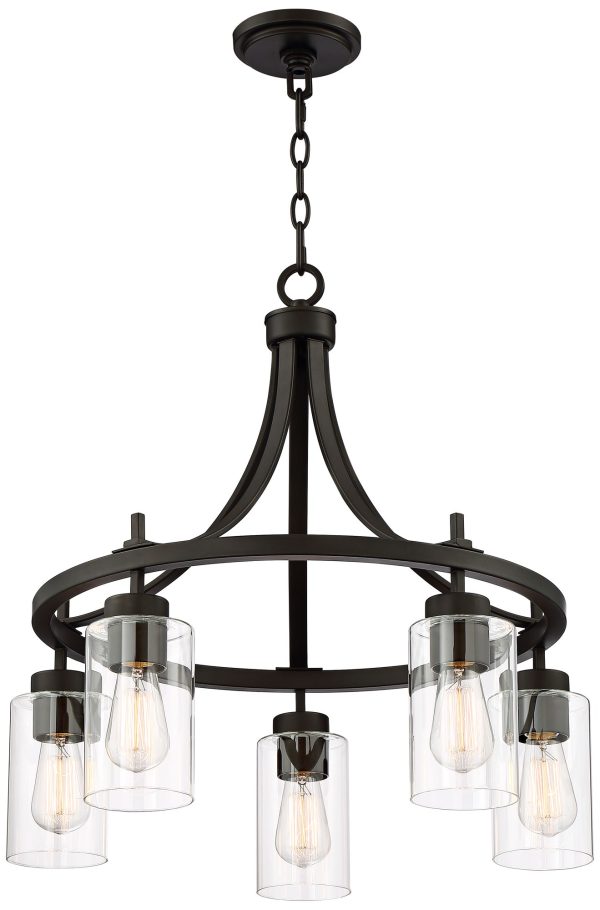 Caleb 23 3/4  Wide Bronze and Glass 5-Light Chandelier - Image 5