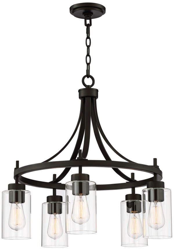 Caleb 23 3/4  Wide Bronze and Glass 5-Light Chandelier - Image 4