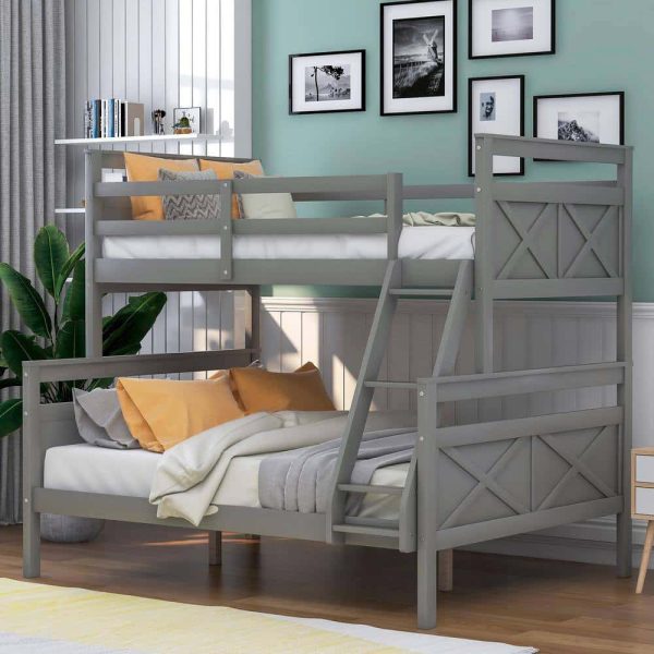 Bright Designs  Gray Twin Over Full Wood Bunk Bed with Ladder