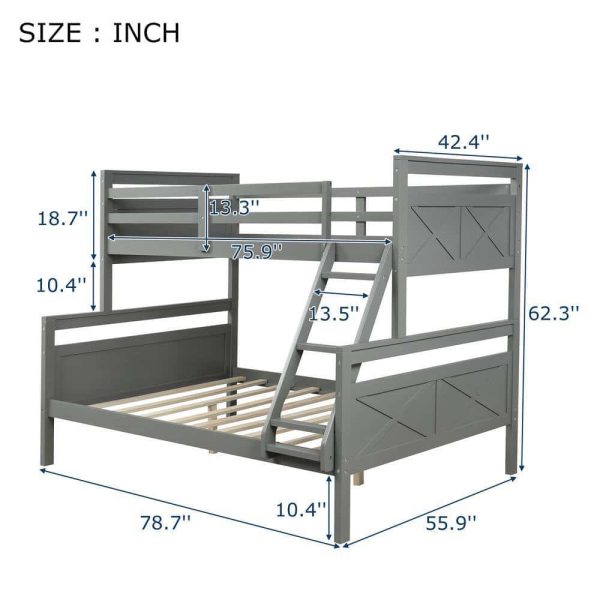 Bright Designs  Gray Twin Over Full Wood Bunk Bed with Ladder - Image 3