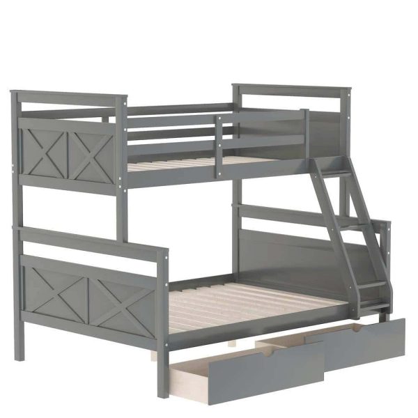 Bright Designs  Gray Twin Over Full Wood Bunk Bed with 2-Storage Drawers - Image 6