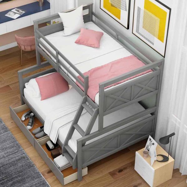 Bright Designs  Gray Twin Over Full Wood Bunk Bed with 2-Storage Drawers - Image 10