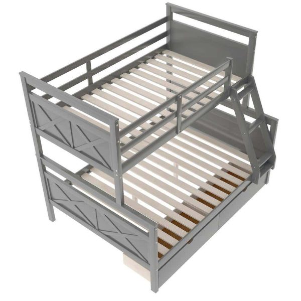 Bright Designs  Gray Twin Over Full Wood Bunk Bed with 2-Storage Drawers - Image 7