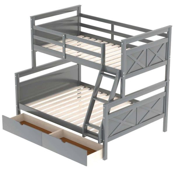 Bright Designs  Gray Twin Over Full Wood Bunk Bed with 2-Storage Drawers - Image 5