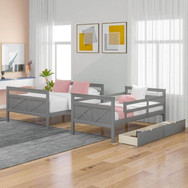 Bright Designs  Gray Twin Over Full Wood Bunk Bed with 2-Storage Drawers - Image 3