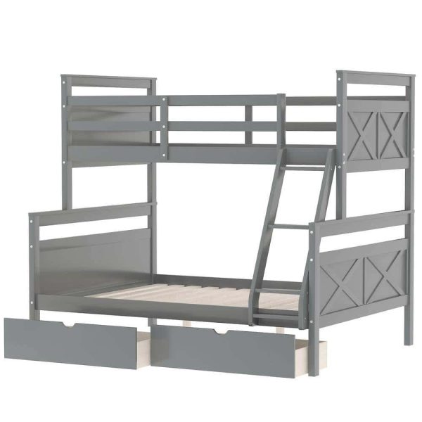 Bright Designs  Gray Twin Over Full Wood Bunk Bed with 2-Storage Drawers - Image 4