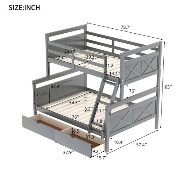 Bright Designs  Gray Twin Over Full Wood Bunk Bed with 2-Storage Drawers - Image 2