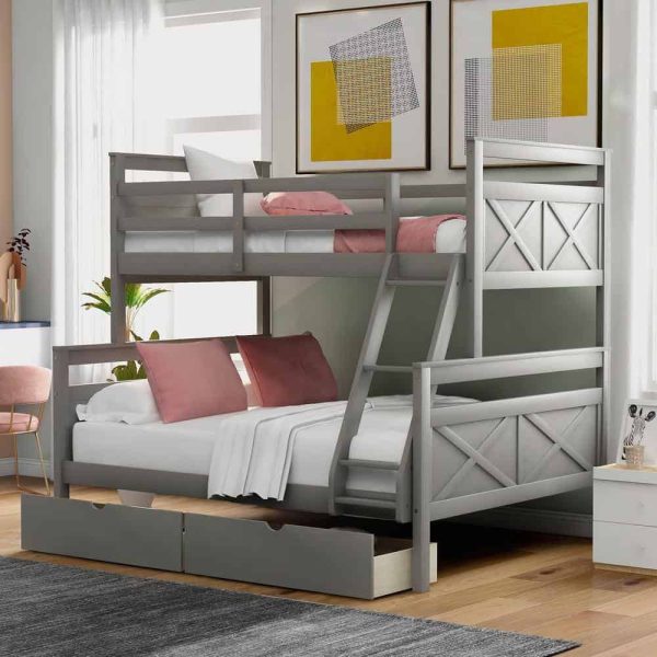 Bright Designs  Gray Twin Over Full Wood Bunk Bed with 2-Storage Drawers - Image 11