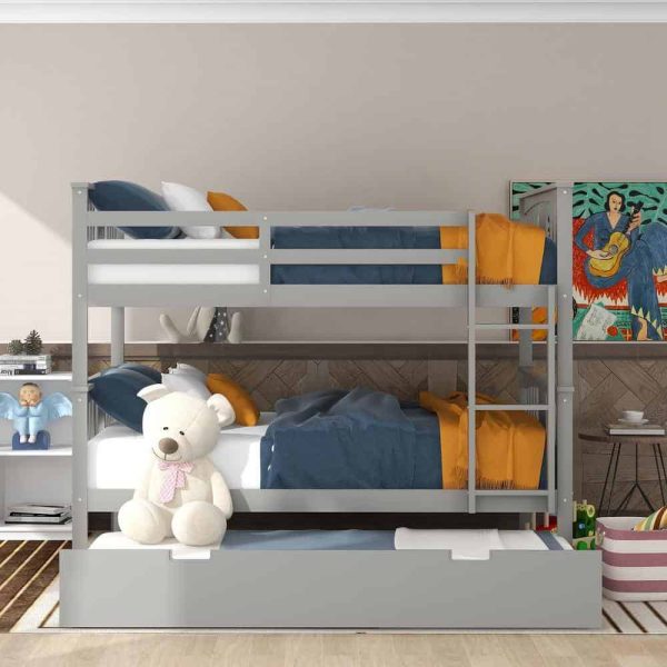 Bright Designs  Gray Full Wood Bunk Bed with Twin Size Trundle and Ladder - Image 9