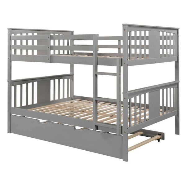 Bright Designs  Gray Full Wood Bunk Bed with Twin Size Trundle and Ladder - Image 4