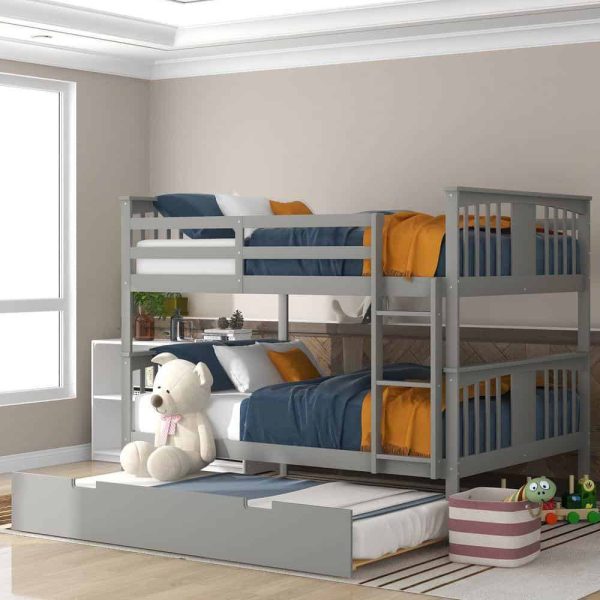 Bright Designs  Gray Full Wood Bunk Bed with Twin Size Trundle and Ladder