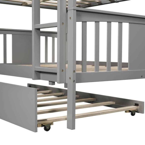 Bright Designs  Gray Full Wood Bunk Bed with Twin Size Trundle and Ladder - Image 8