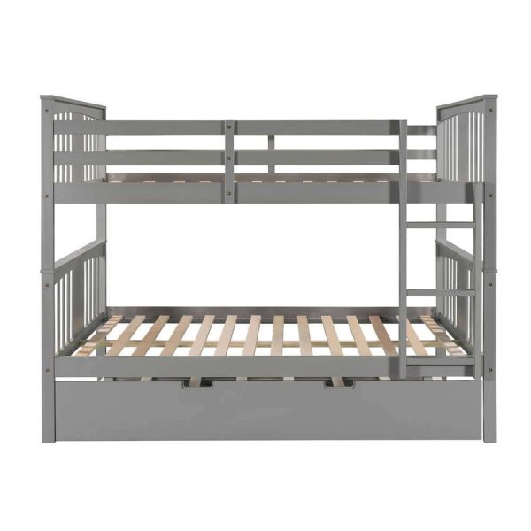 Bright Designs  Gray Full Wood Bunk Bed with Twin Size Trundle and Ladder - Image 3