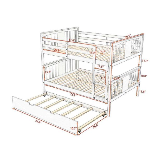 Bright Designs  Gray Full Wood Bunk Bed with Twin Size Trundle and Ladder - Image 2
