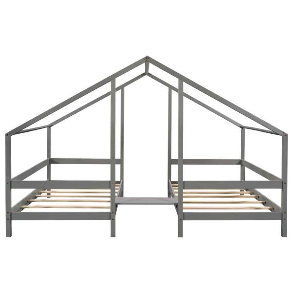 Bright Designs  Gray Twin Size Double Triangular House Beds with Built-in Table - Image 6