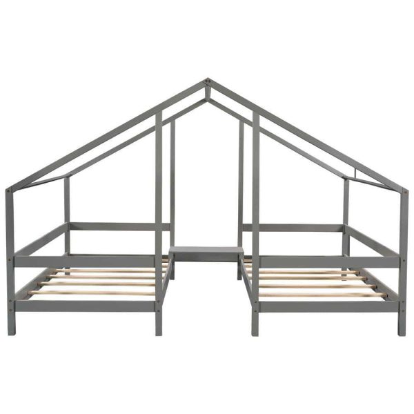Bright Designs  Gray Twin Size Double Triangular House Beds with Built-in Table - Image 5