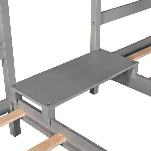 Bright Designs  Gray Twin Size Double Triangular House Beds with Built-in Table - Image 3
