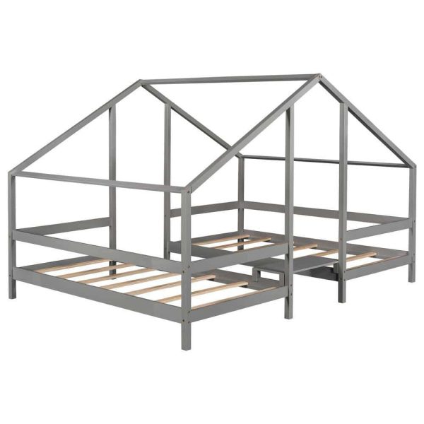 Bright Designs  Gray Twin Size Double Triangular House Beds with Built-in Table - Image 9