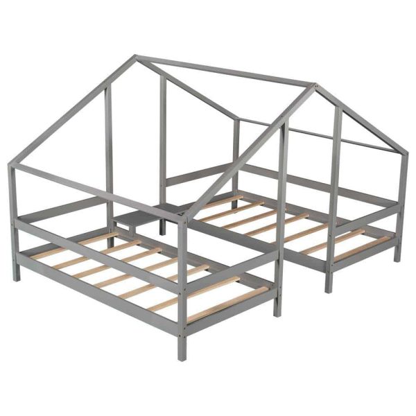 Bright Designs  Gray Twin Size Double Triangular House Beds with Built-in Table - Image 4