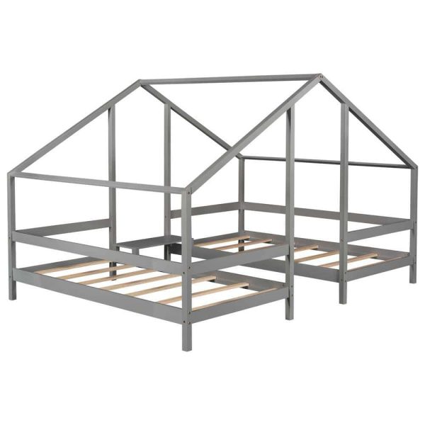 Bright Designs  Gray Twin Size Double Triangular House Beds with Built-in Table - Image 8