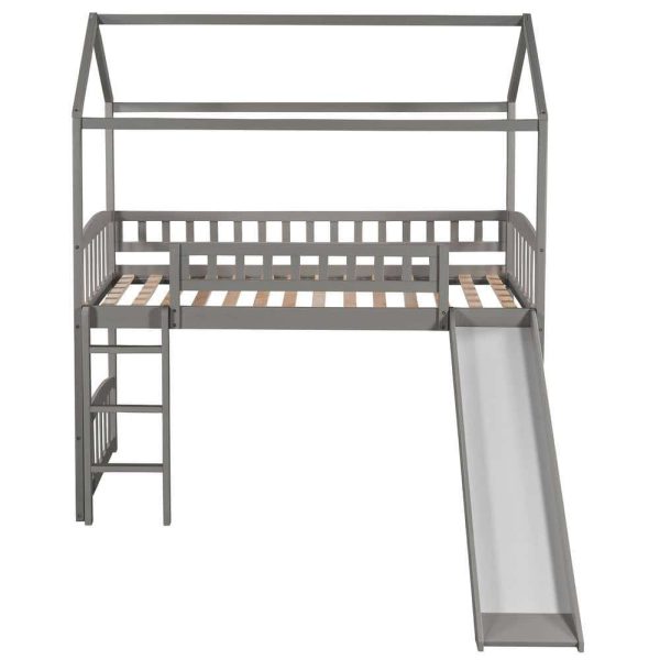 Bright Designs  Gray Twin Size House Loft Bed with Slide and Ladder - Image 7
