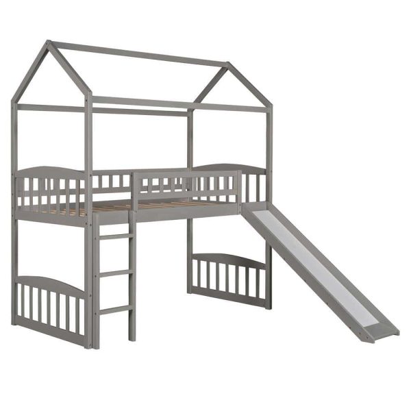 Bright Designs  Gray Twin Size House Loft Bed with Slide and Ladder - Image 8