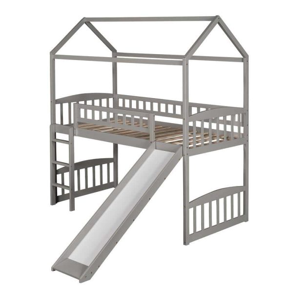 Bright Designs  Gray Twin Size House Loft Bed with Slide and Ladder - Image 6