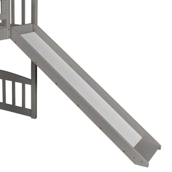 Bright Designs  Gray Twin Size House Loft Bed with Slide and Ladder - Image 4