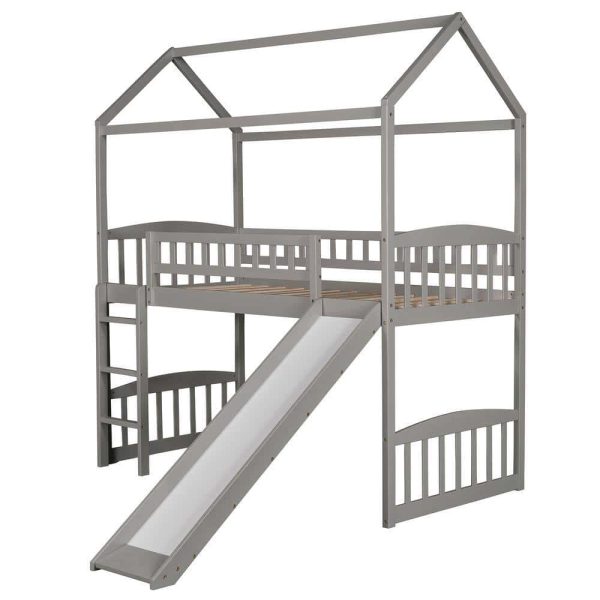 Bright Designs  Gray Twin Size House Loft Bed with Slide and Ladder - Image 5