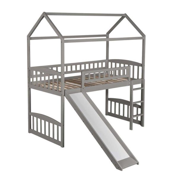 Bright Designs  Gray Twin Size House Loft Bed with Slide and Ladder - Image 2