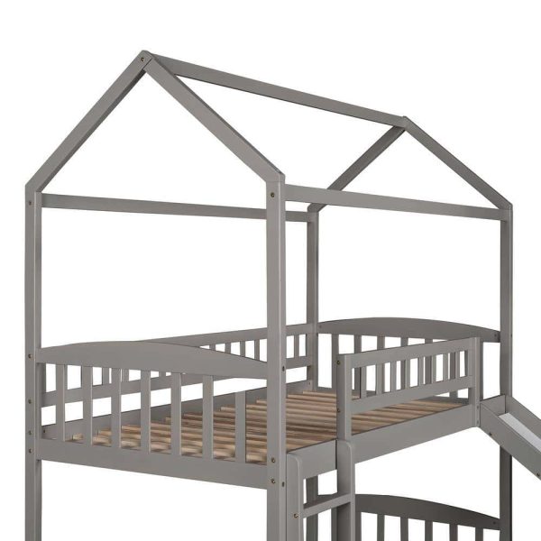 Bright Designs  Gray Twin Size House Loft Bed with Slide and Ladder - Image 9
