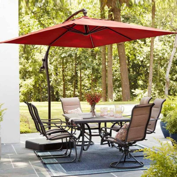 Bay 8 ft. Square Aluminum and Steel Cantilever Offset Outdoor Patio Umbrella in Chili Red - Image 7