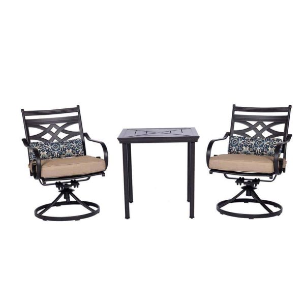 Hanover  Montclair 3-Piece Steel Outdoor Bistro Set with Tan Cushions, 2 Swivel Rockers and 27 in. Table - Image 9