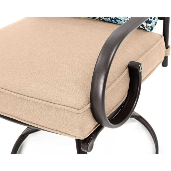 Hanover  Montclair 3-Piece Steel Outdoor Bistro Set with Tan Cushions, 2 Swivel Rockers and 27 in. Table - Image 8